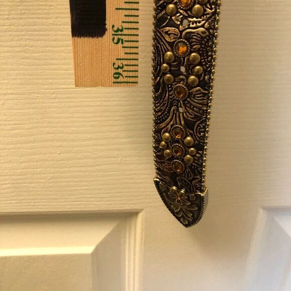 Vintage Lake Shore Drive Women's Embellished Crystal Belt Brass Buckle Medium - Picture 10 of 13